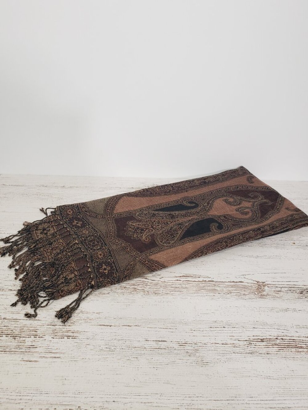 Brown Scarf with medallion & fringe Boho